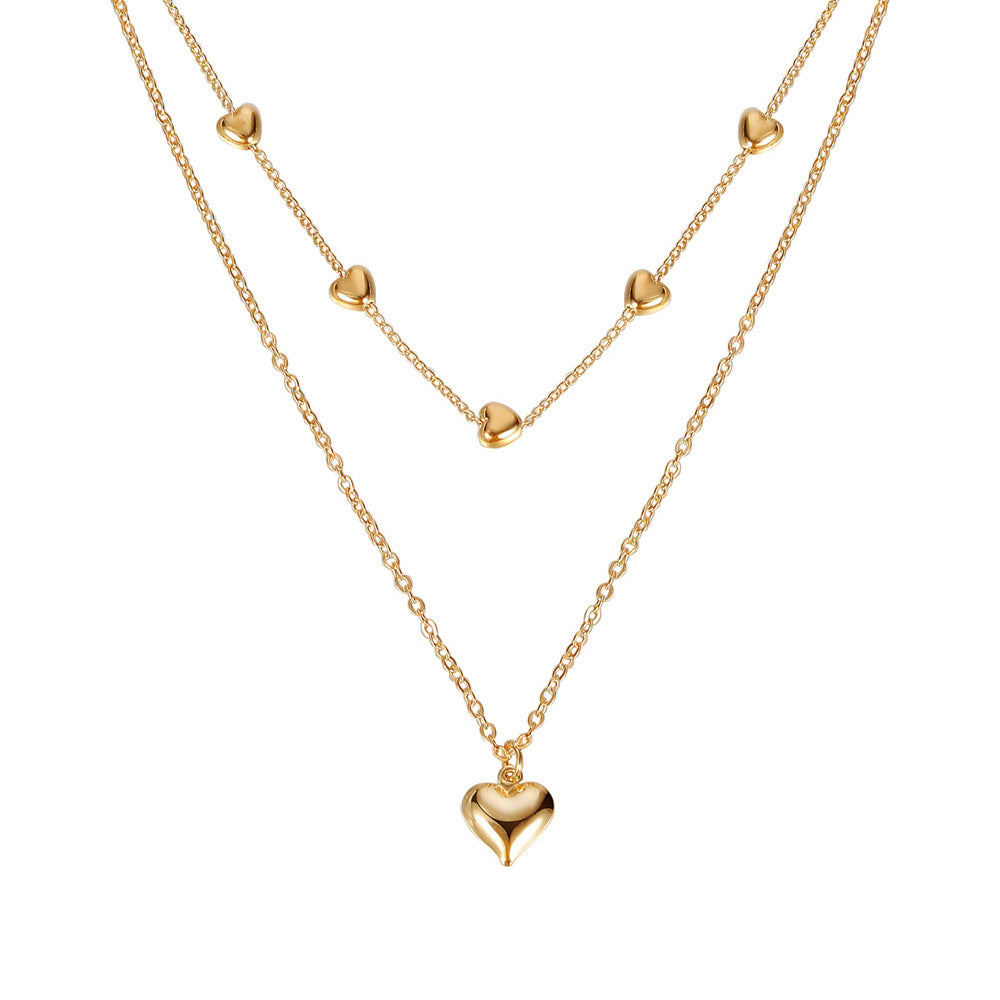Double-layer Heart Pendant Fine Chain Necklace For Women Multilayer Gold Color Metal Necklaces Fashion Jewelry