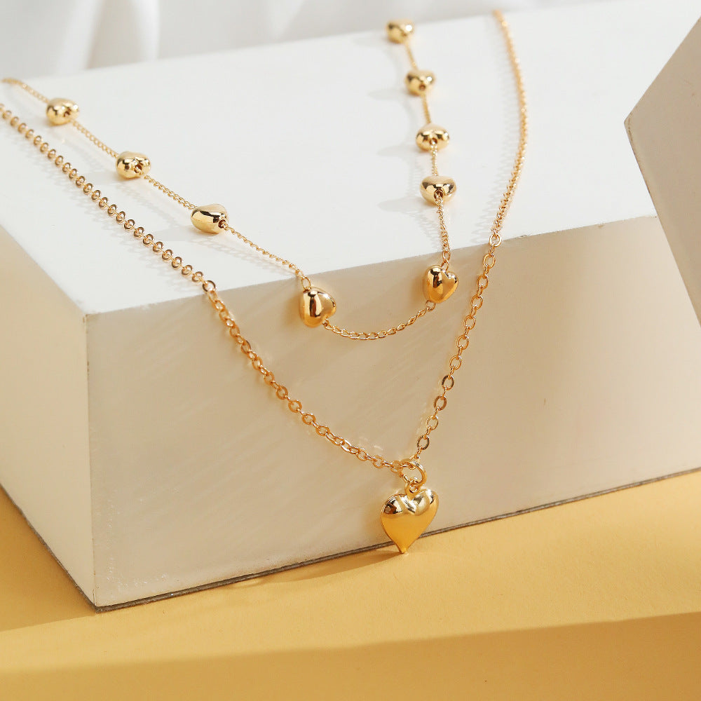 Double-layer Heart Pendant Fine Chain Necklace For Women Multilayer Gold Color Metal Necklaces Fashion Jewelry
